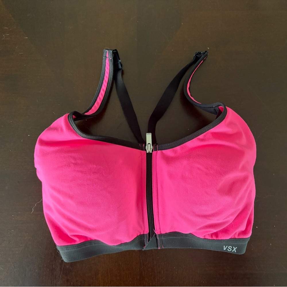 VSX Hot Pink Front-Zip Sports Bra with Black Trim